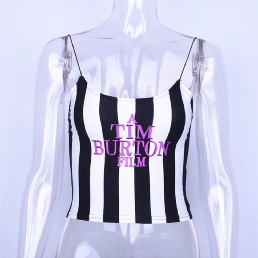 NWT A Tim Burton Film Striped Cropped Tank Top - Picture 2 of 13